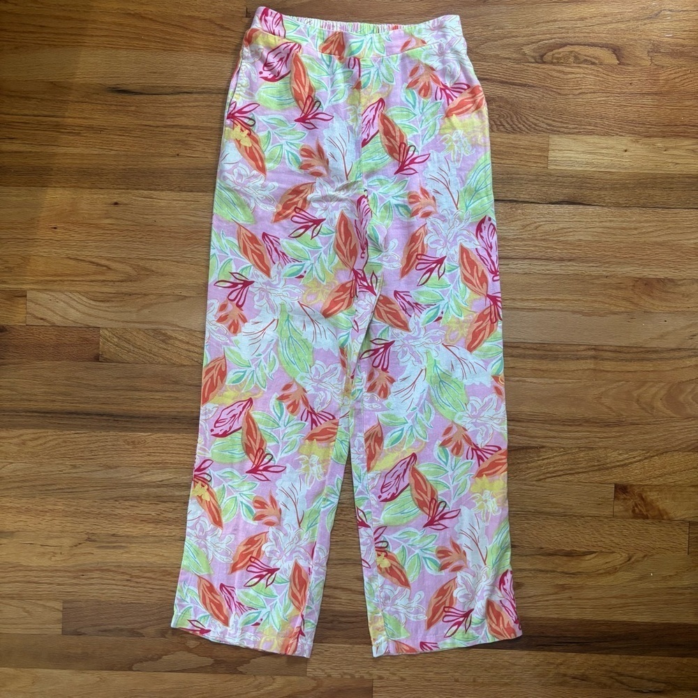 Sincerely Jules Women’s Floral Pants Linen Blend Wide Leg Coastal Sz Medium